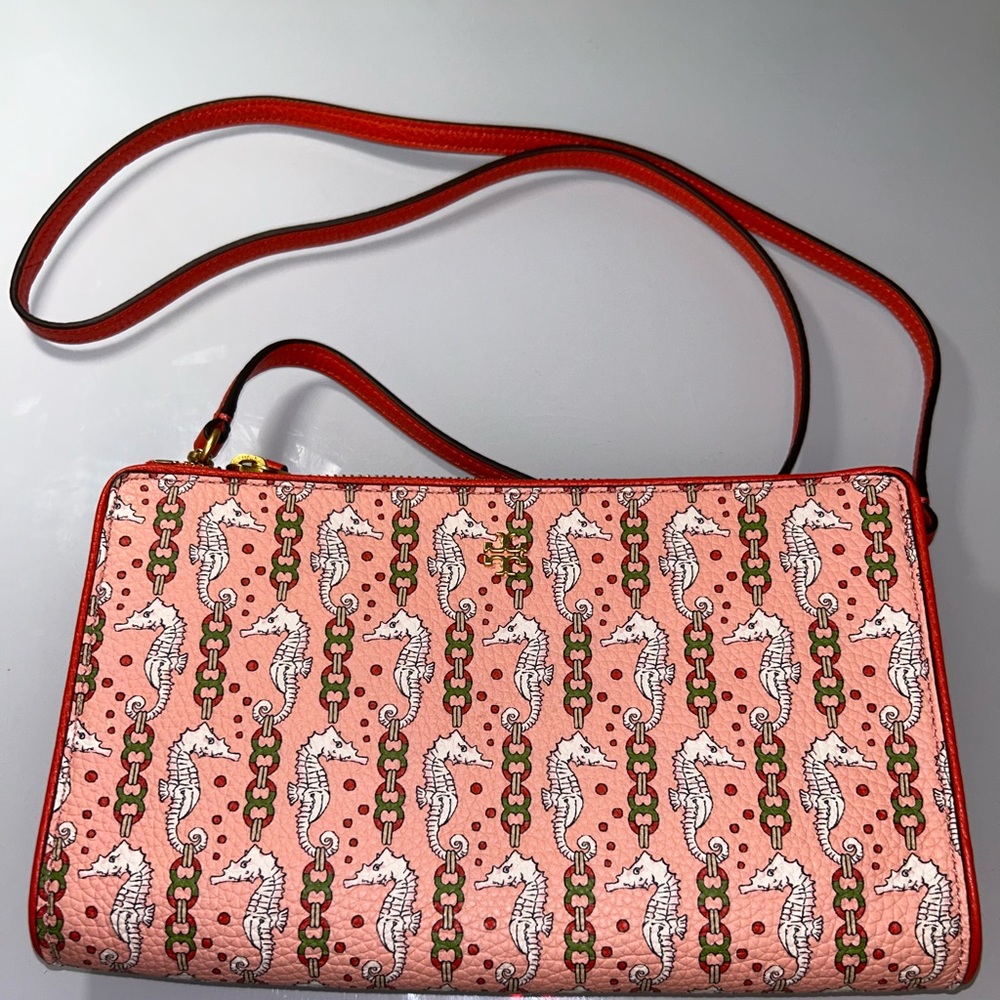 Women's Coral Seahorse Print Crossbody Bag - Picture 4 of 11